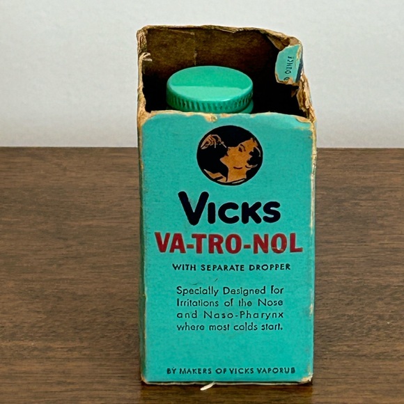 VINTAGE VICKS VA-TRO-NOL NASAL MEDICATION WITH EYE DROPPER AND BOX - Picture 4 of 9